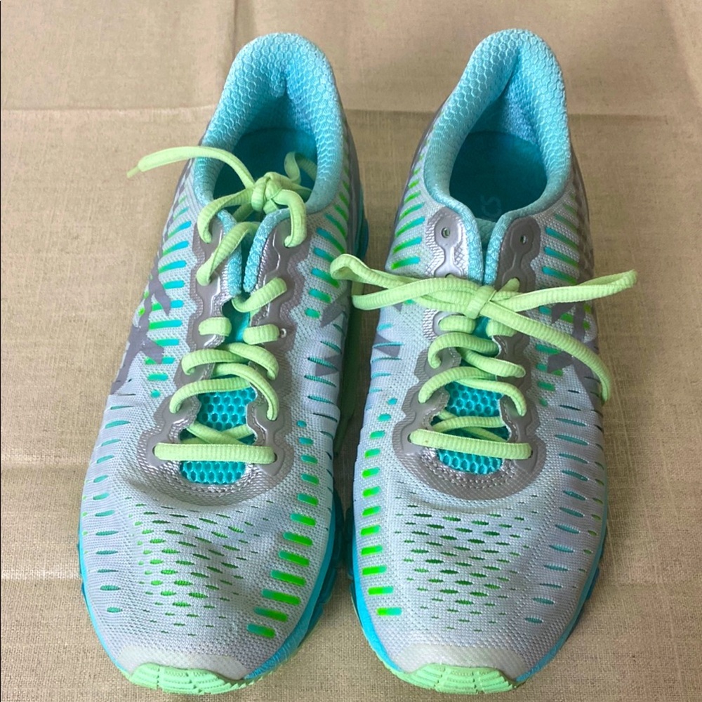 Asics Gray and Green Athletic Shoes with Breathable Mesh